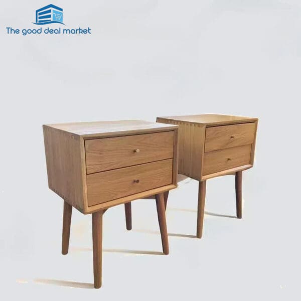 YD Solid Oak Bedside Table In Pair - Image 2