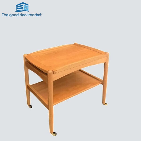 KD Solid Cherry Wood Side Table/Cart - Image 2