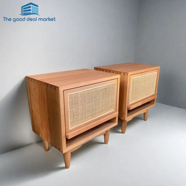 XF Solid Cherry Wood Bedside Table In Pair - Image 2