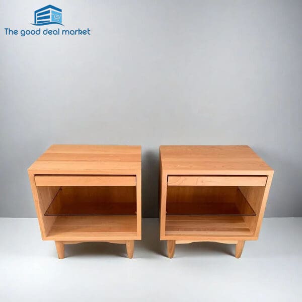 XF Solid Cherry Wood Bedside Table In Pair - Image 4